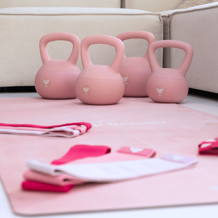 Zestaw Pink - Kettlebells, Gumy do ćwiczeń, Mata