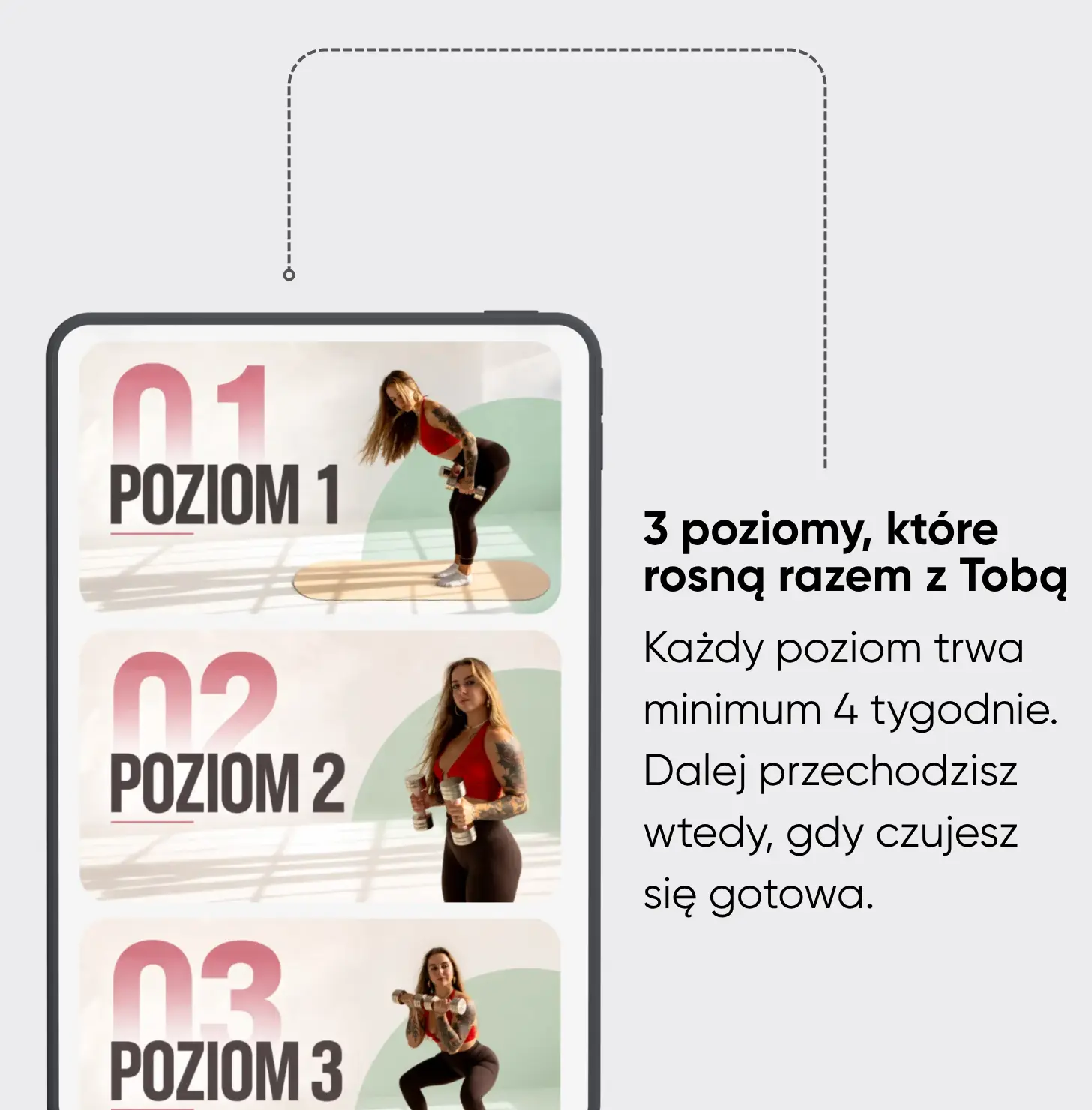 Forma z hantlami - poziomy programu